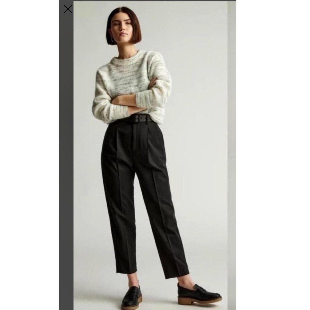 Everlane Tencel Cotton Way High Pants 14 Taper Leg Pleated Black Minimalist
